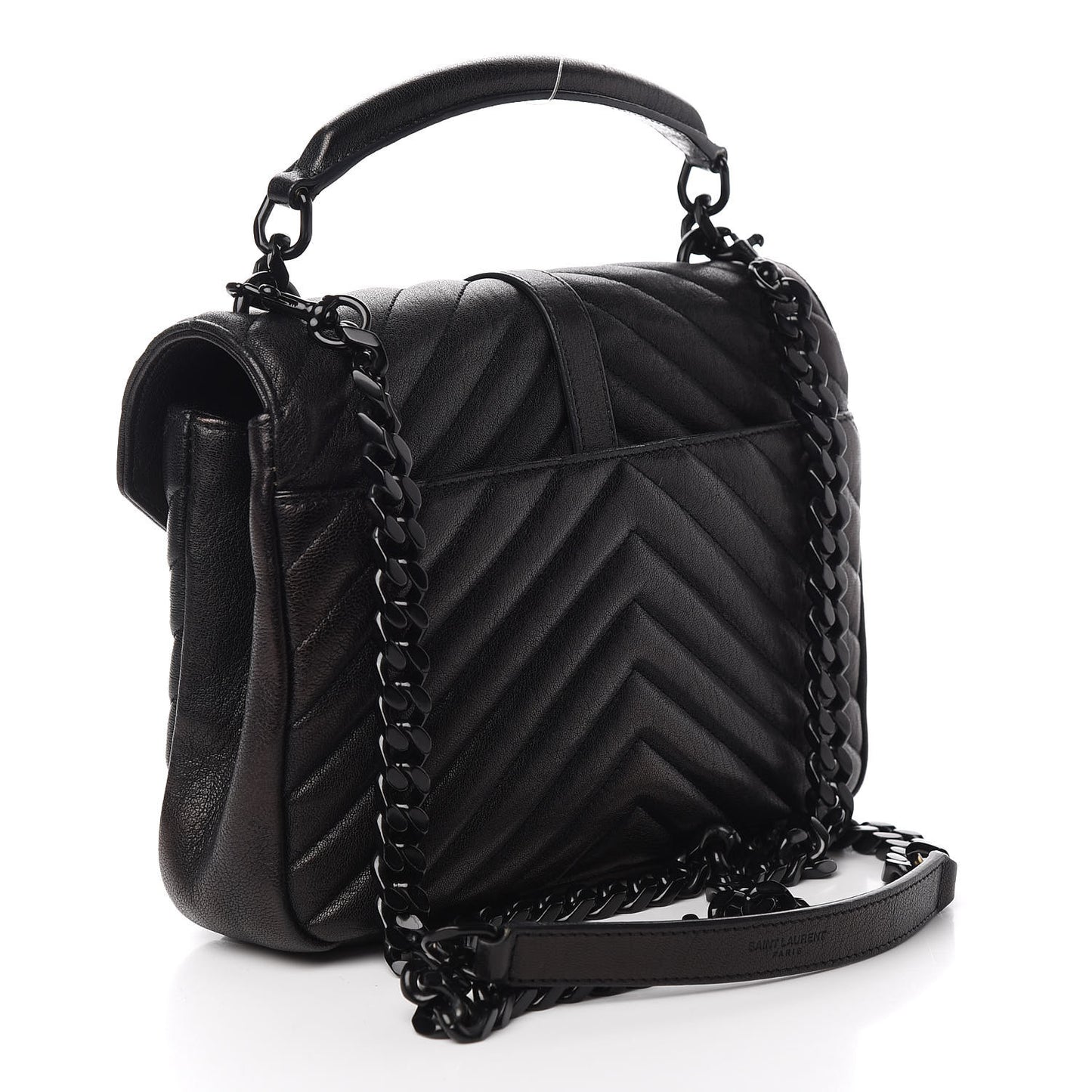 Sheepskin Matelasse Chevron Monogram Monochrome Medium College Bag Black