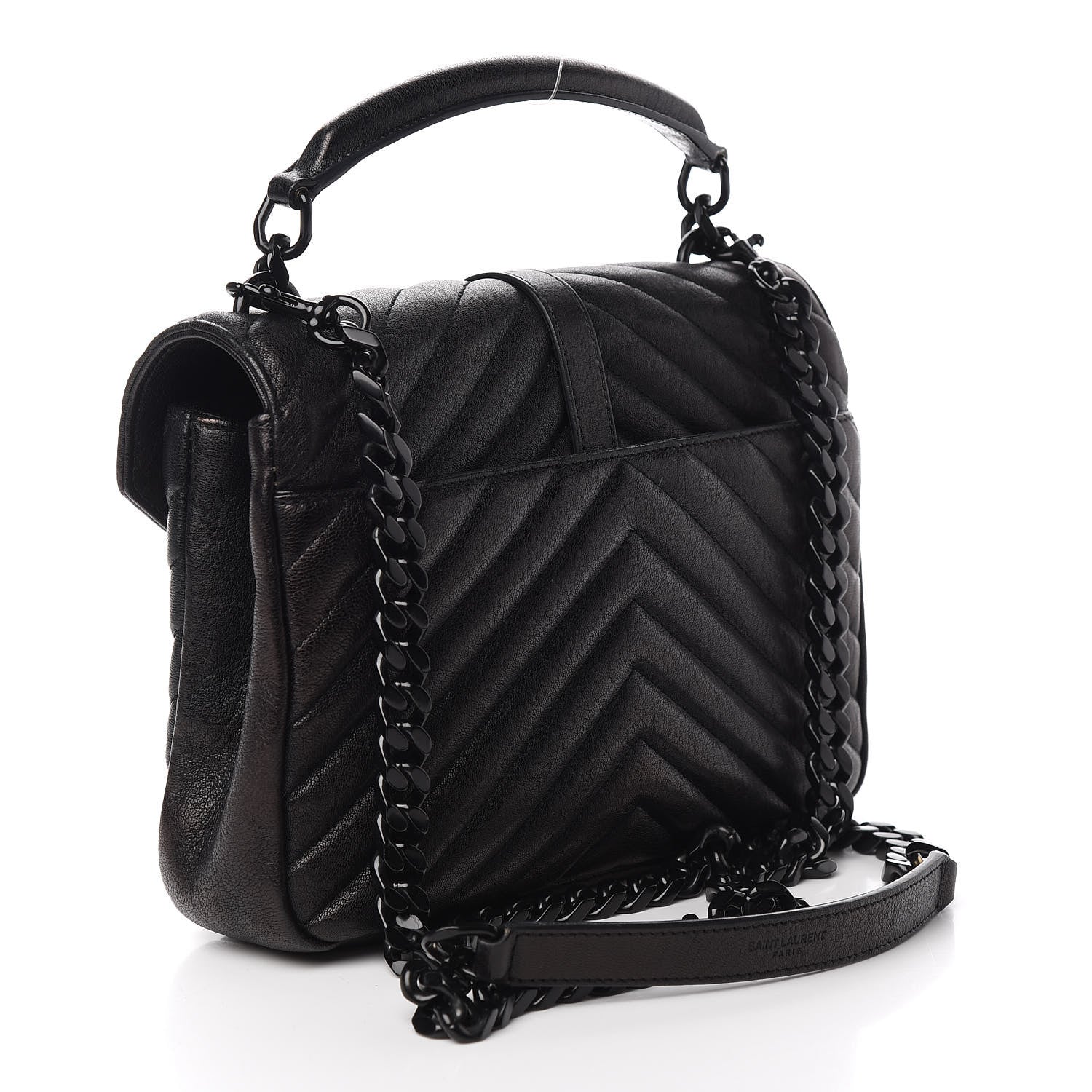 Saint Laurent Sheepskin Matelasse Chevron Monogram Monochrome Medium College Bag Black 2 of 11