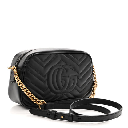 Gucci Calfskin Matelasse Small GG Marmont Chain Shoulder Bag Black 2 of 9