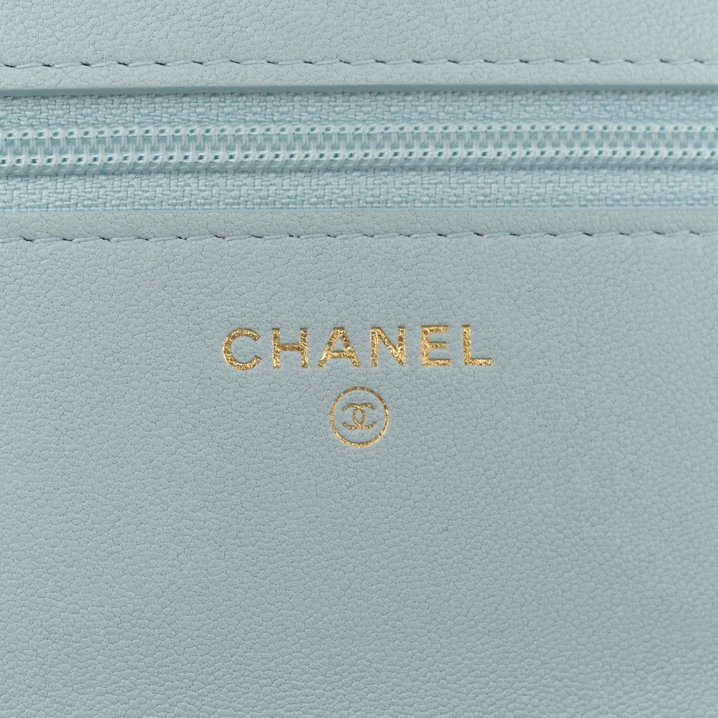 Lambskin Quilted Chanel 19 Wallet On Chain WOC Light Blue
