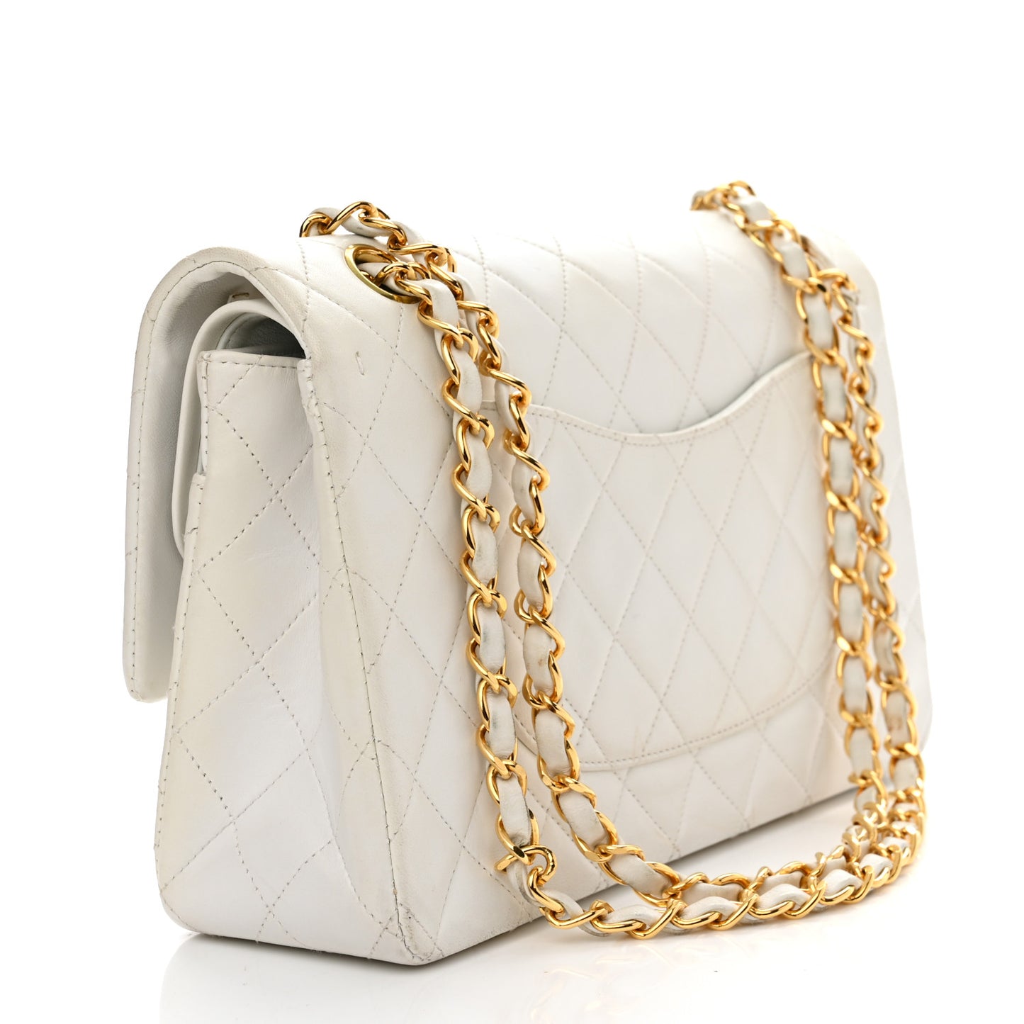 Lambskin Quilted Medium Double Flap White