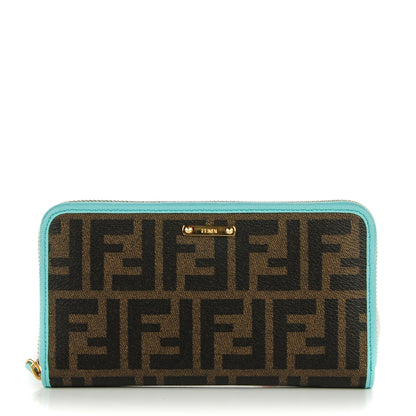 Fendi Zucca Spalmati Vitello Elite Zip Around Wallet Tobacco Turchese 1 of 7