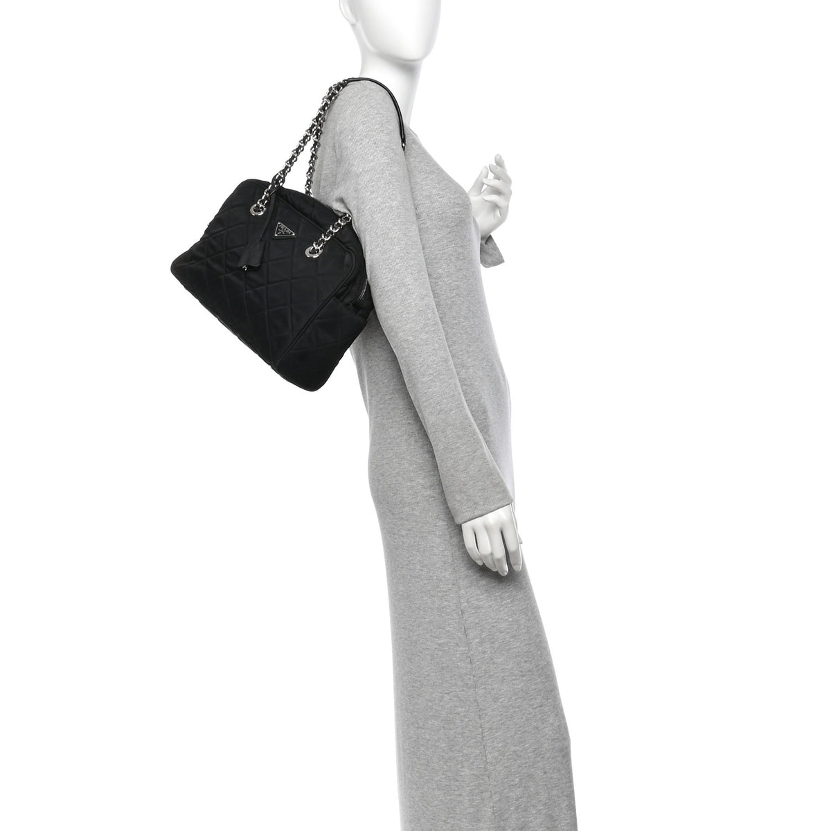 Nylon Tessuto Impuntu Quilted Shoulder Bag Black