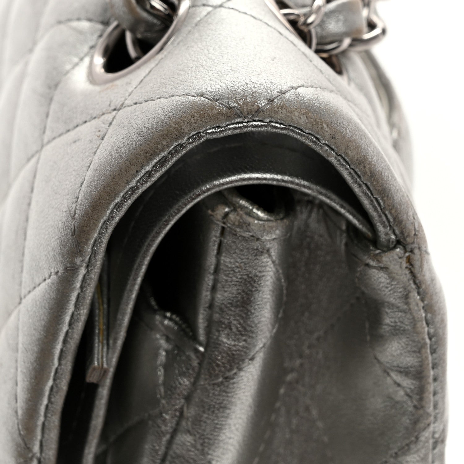 Chanel Metallic Lambskin Quilted Medium Double Flap Silver 14 of 15