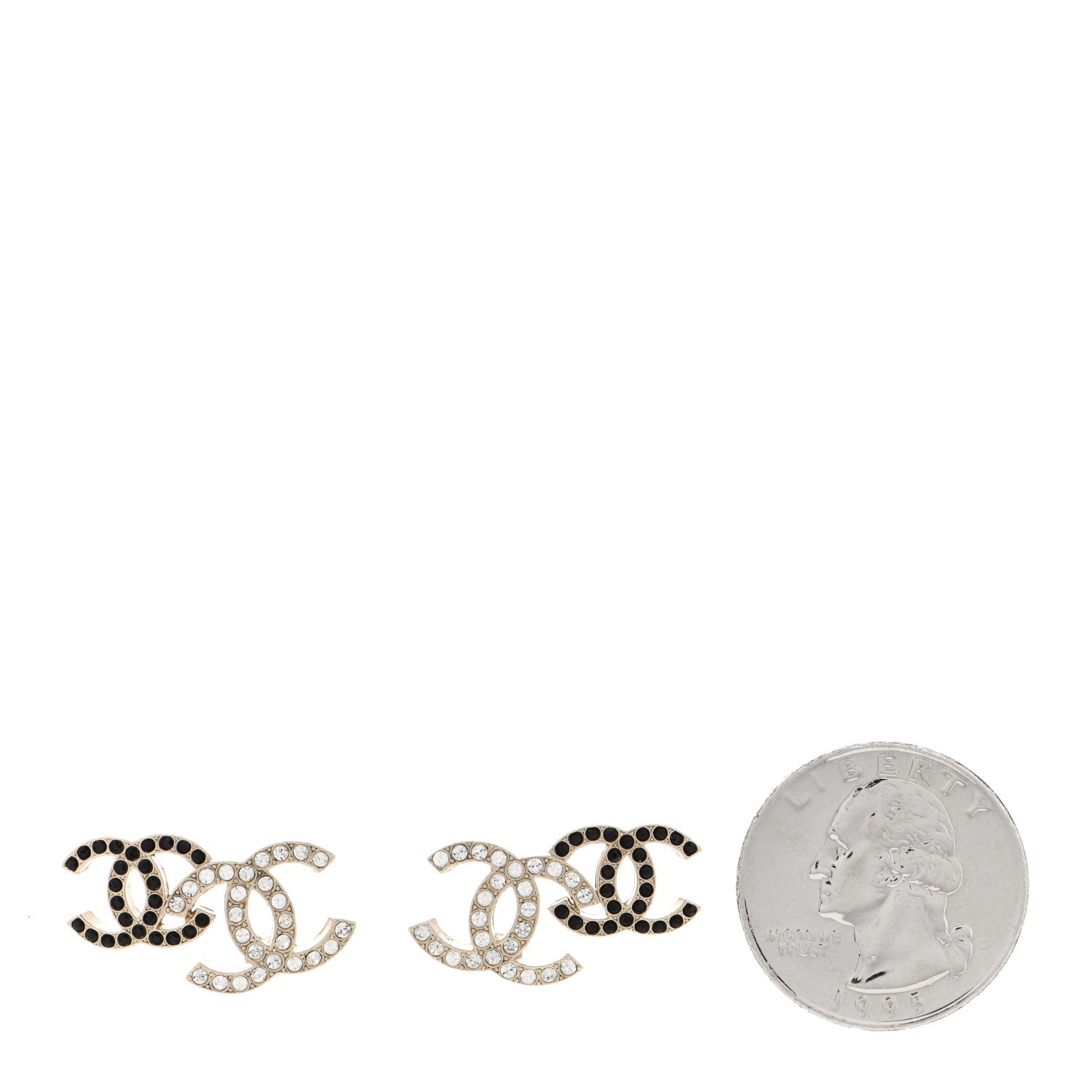 Chanel Crystal Double CC Earrings Gold Black 2 of 5