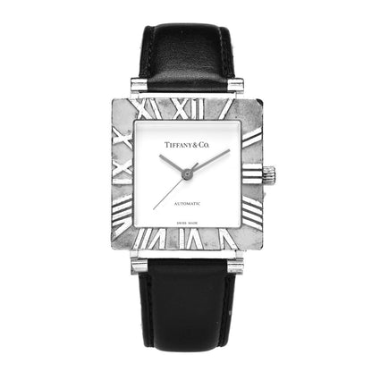 Tiffany Sterling Silver Calfskin 34mm Atlas Square Automatic Watch 1 of 4