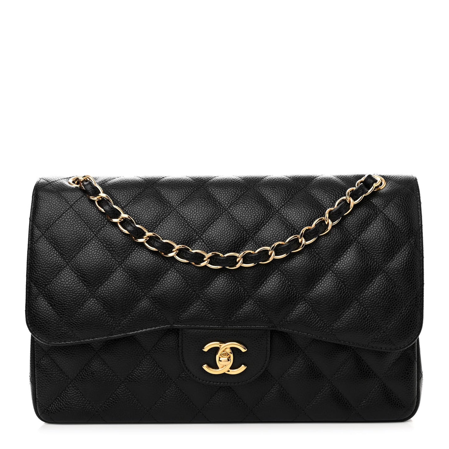 Caviar Quilted Jumbo Double Flap Black