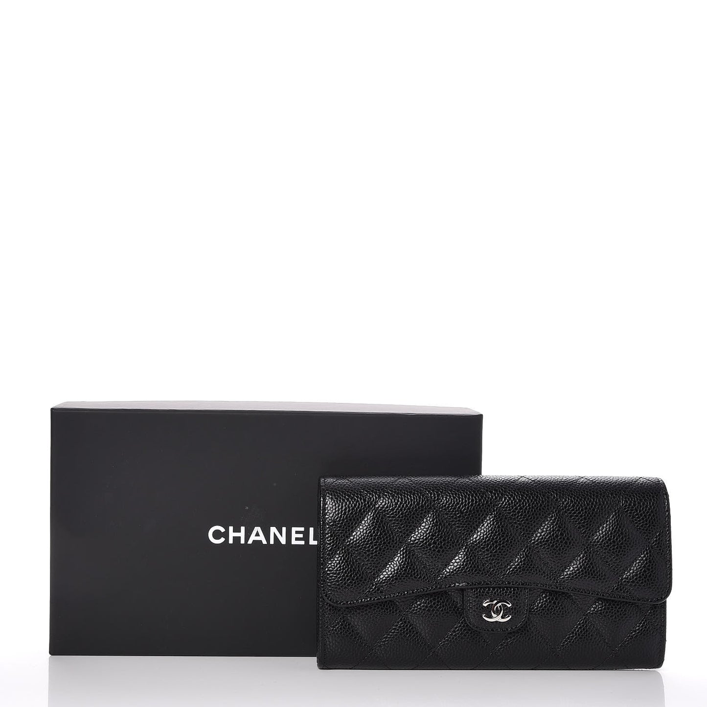 Caviar Quilted Large Flap Wallet Black
