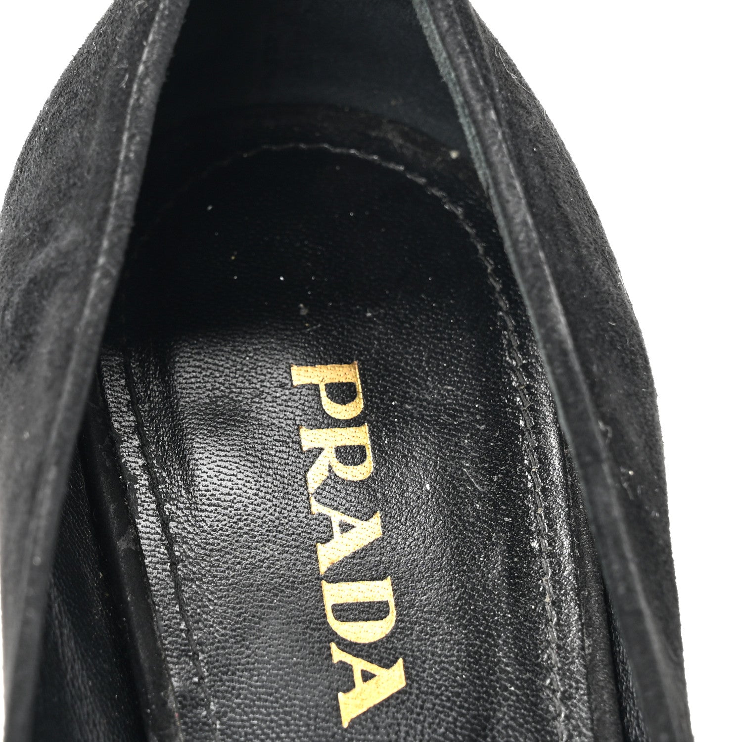 Prada Suede Metal Plate Logo Loafers 37.5 Black 10 of 12