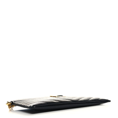 Saint Laurent Grain De Poudre Chevron Monogram Large Bill Pouch Black 4 of 11
