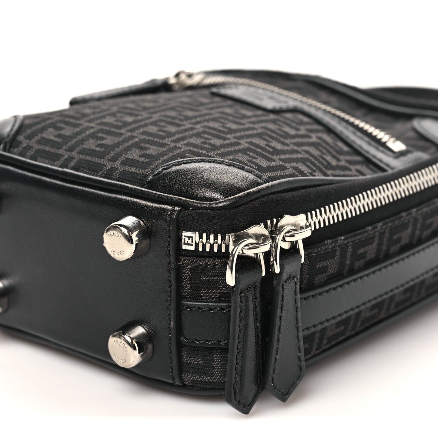 Recycled Fabric Jacquard Vitello Astro Micro FF Mini Trolley Bag Asfalto Black