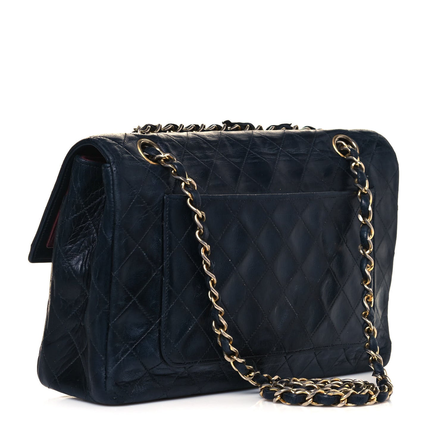 Lambskin Quilted Medium Single Flap Navy Blue