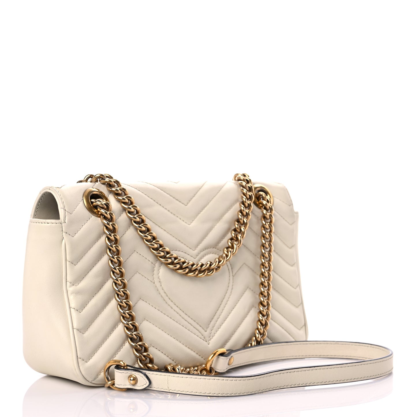 Calfskin Matelasse Small GG Marmont Shoulder Bag White