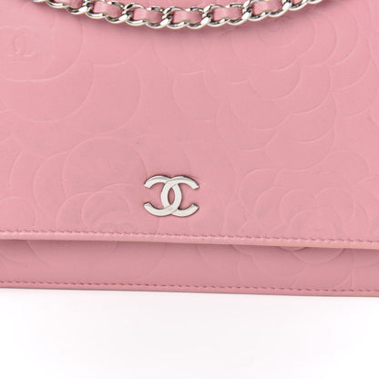 Chanel Lambskin Camellia Embossed Wallet On Chain WOC Pink 11 of 12