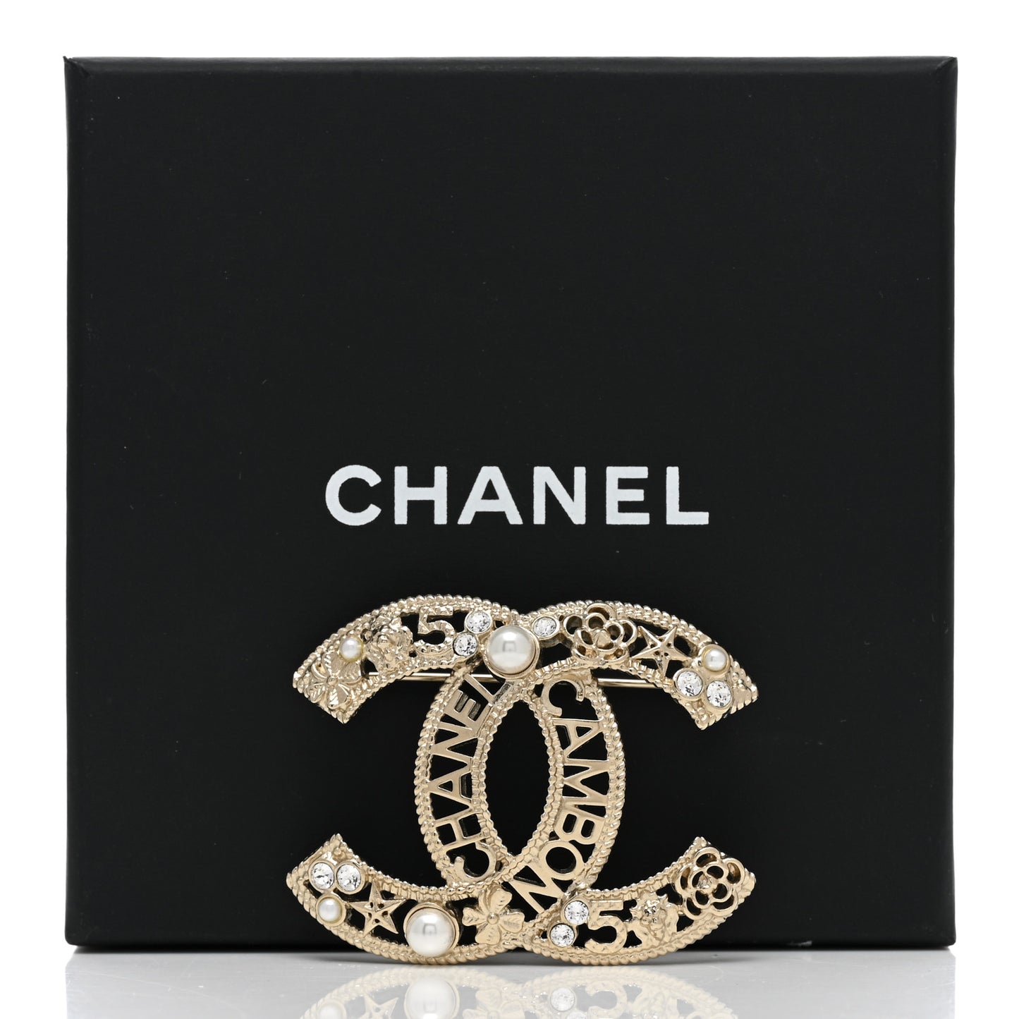Crystal Pearl Chanel Charms CC Logo Brooch Gold