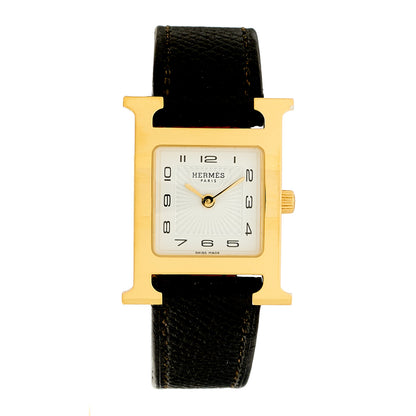 Hermes Stainless Steel Epsom 21mm Heure H Hour Quartz Watch Noir 1 of 4