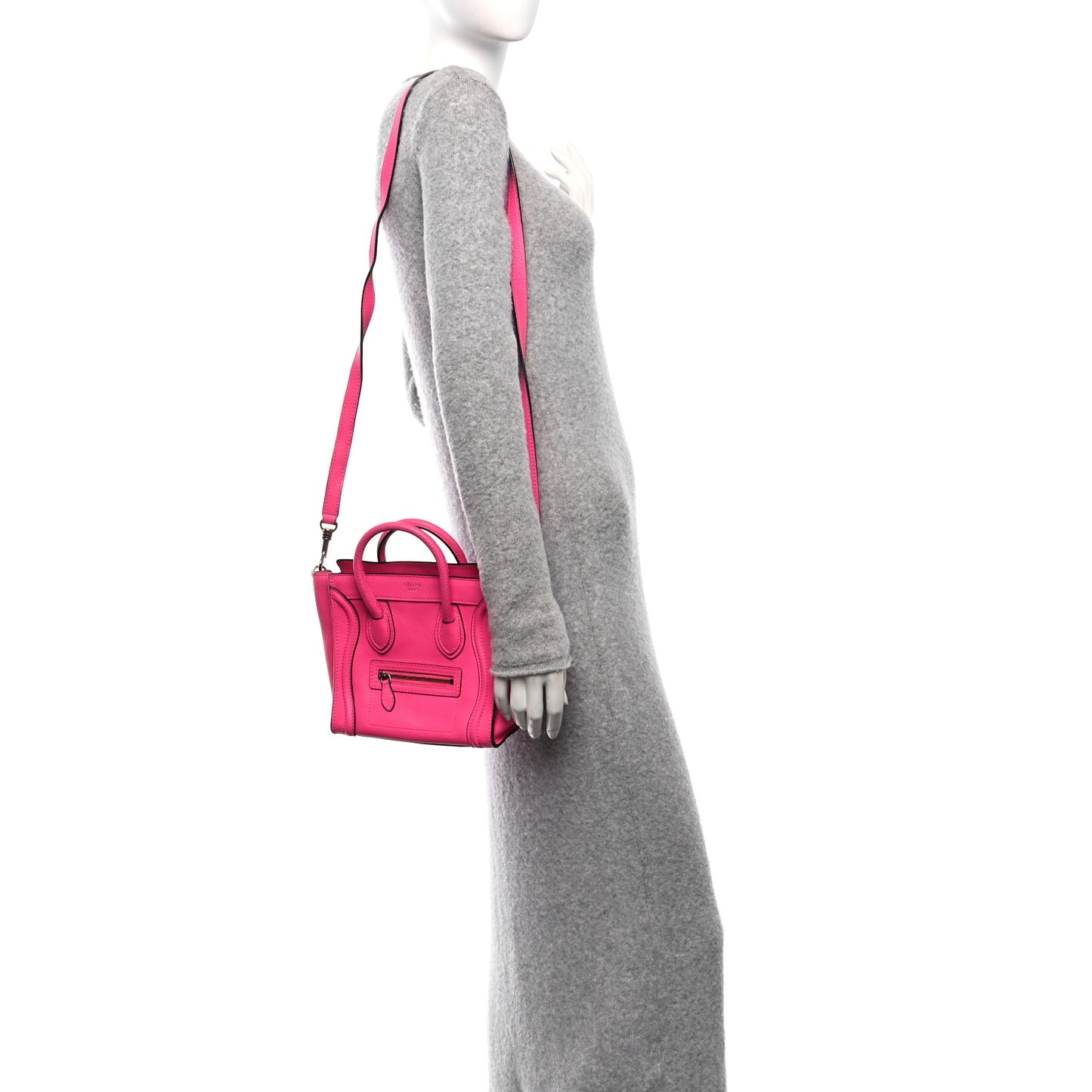 Drummed Calfskin Nano Luggage Fuchsia