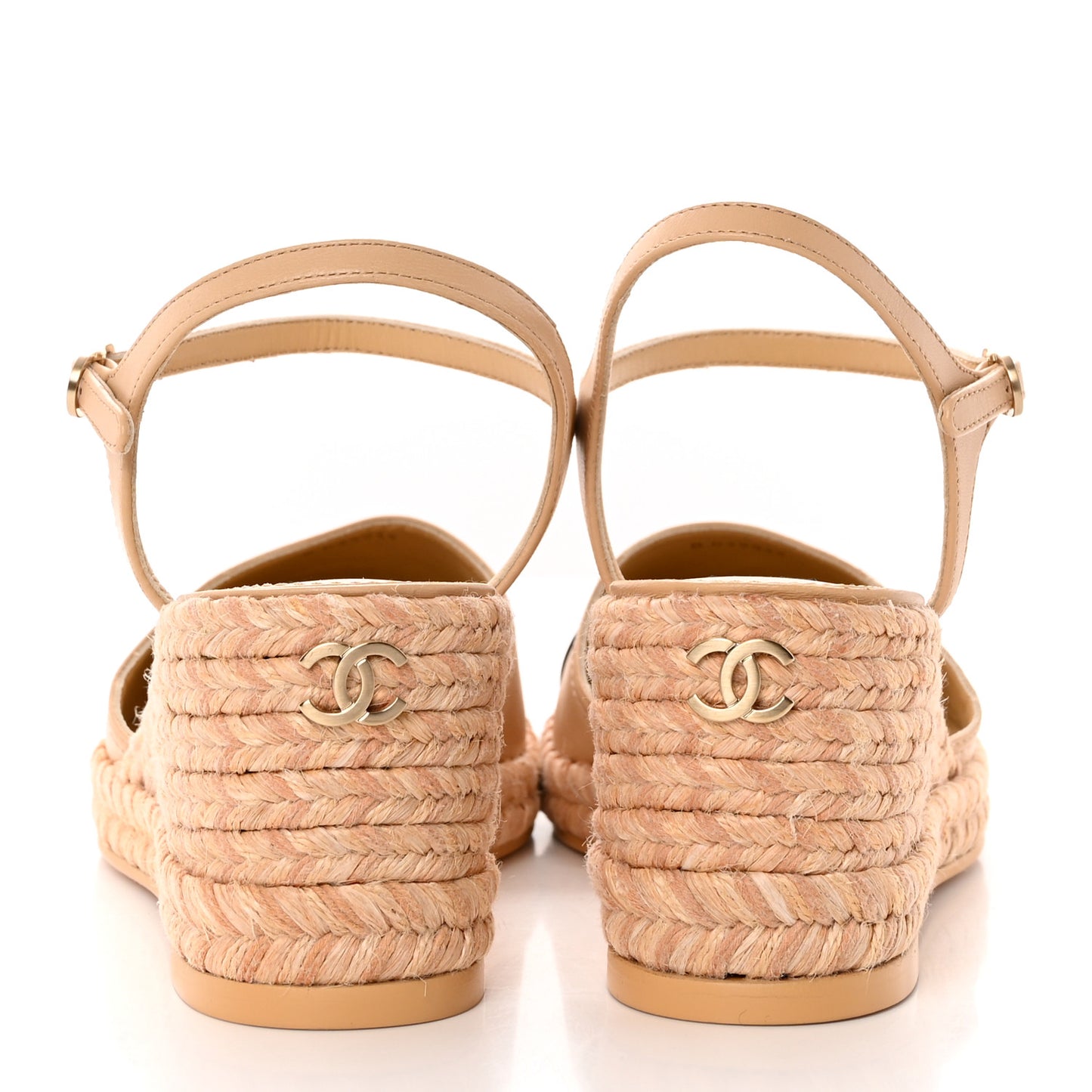 Lambskin Grosgrain CC Espadrilles Wedges 40 Beige Black