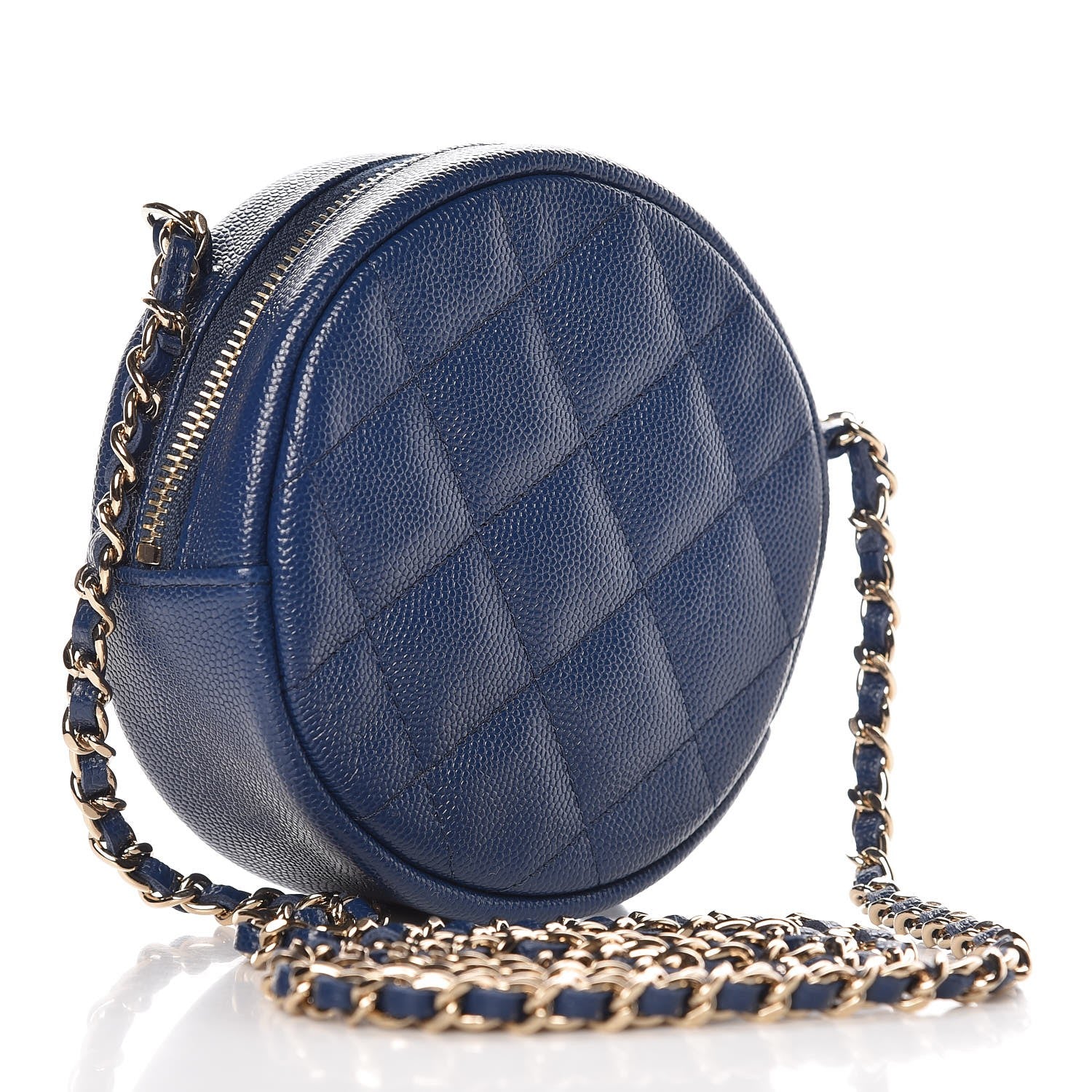 Chanel Caviar Quilted Round Clutch With Chain Navy 3 of 8