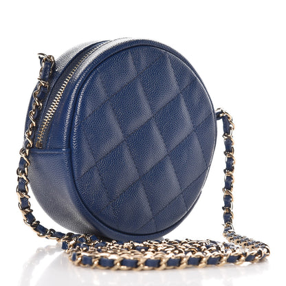 Chanel Caviar Quilted Round Clutch With Chain Navy 3 of 8