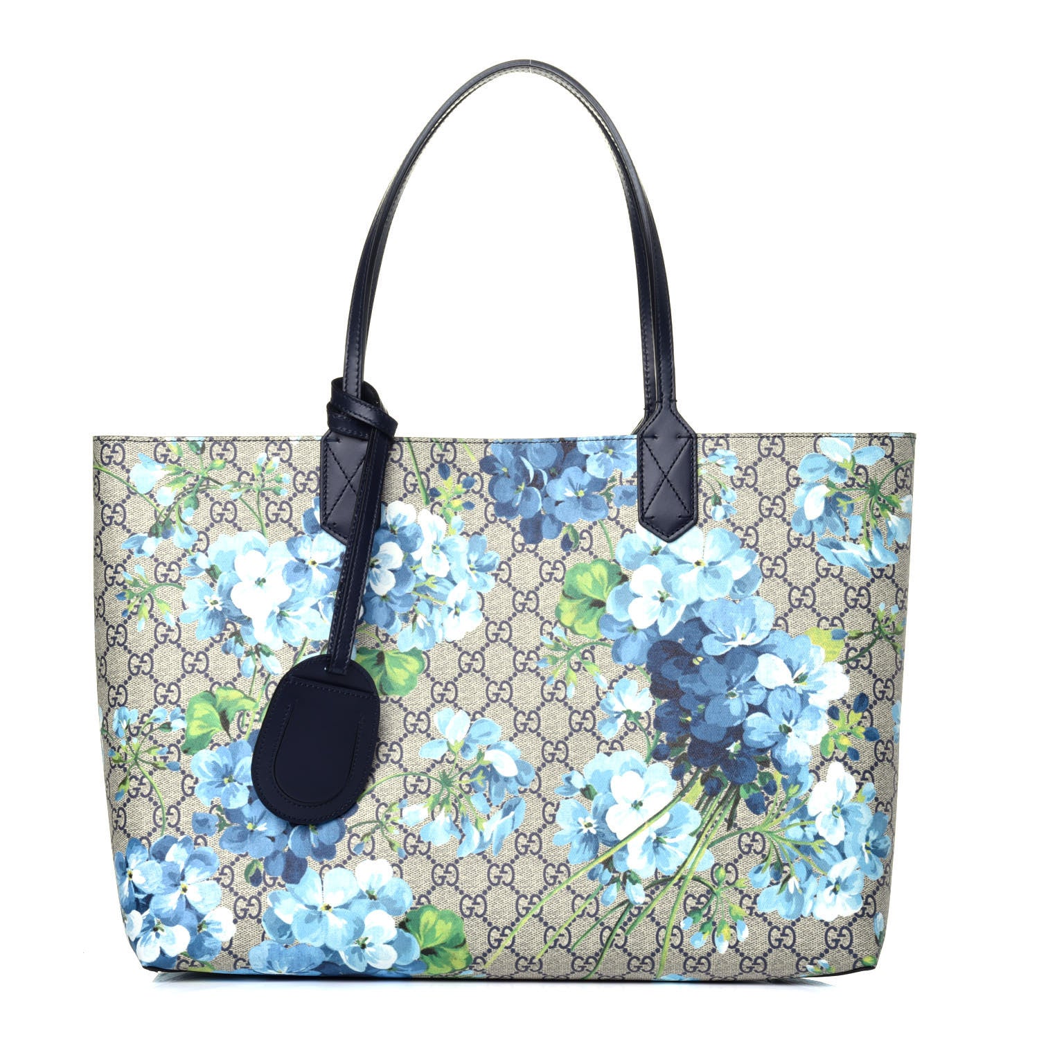 Gucci GG Supreme Monogram Blooms Medium Reversible Tote Beige Blue Navy 1 of 16