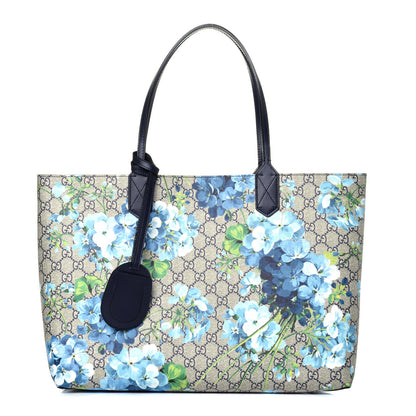 Gucci GG Supreme Monogram Blooms Medium Reversible Tote Beige Blue Navy 1 of 16