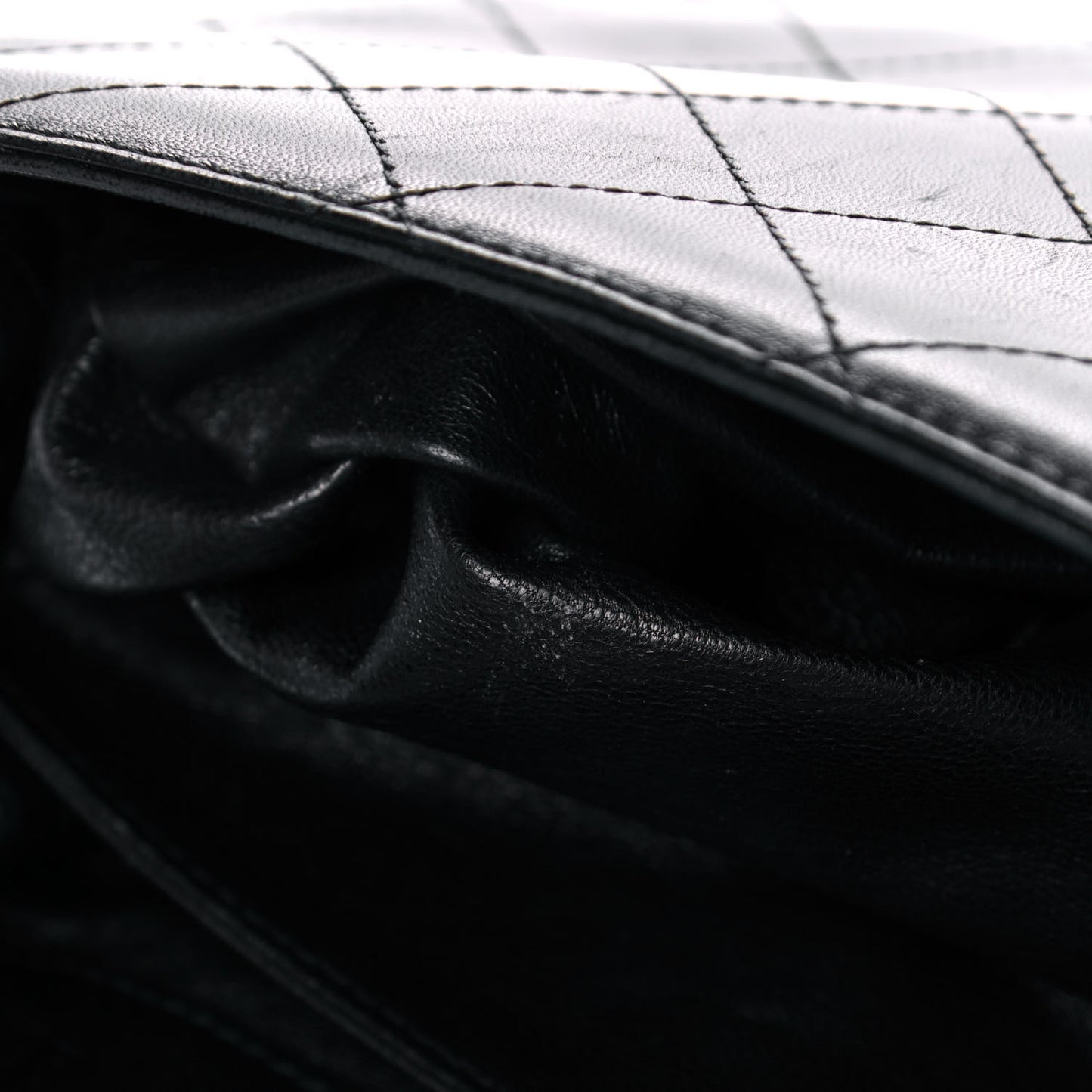 Lambskin Stitched Shoulder Bag Black