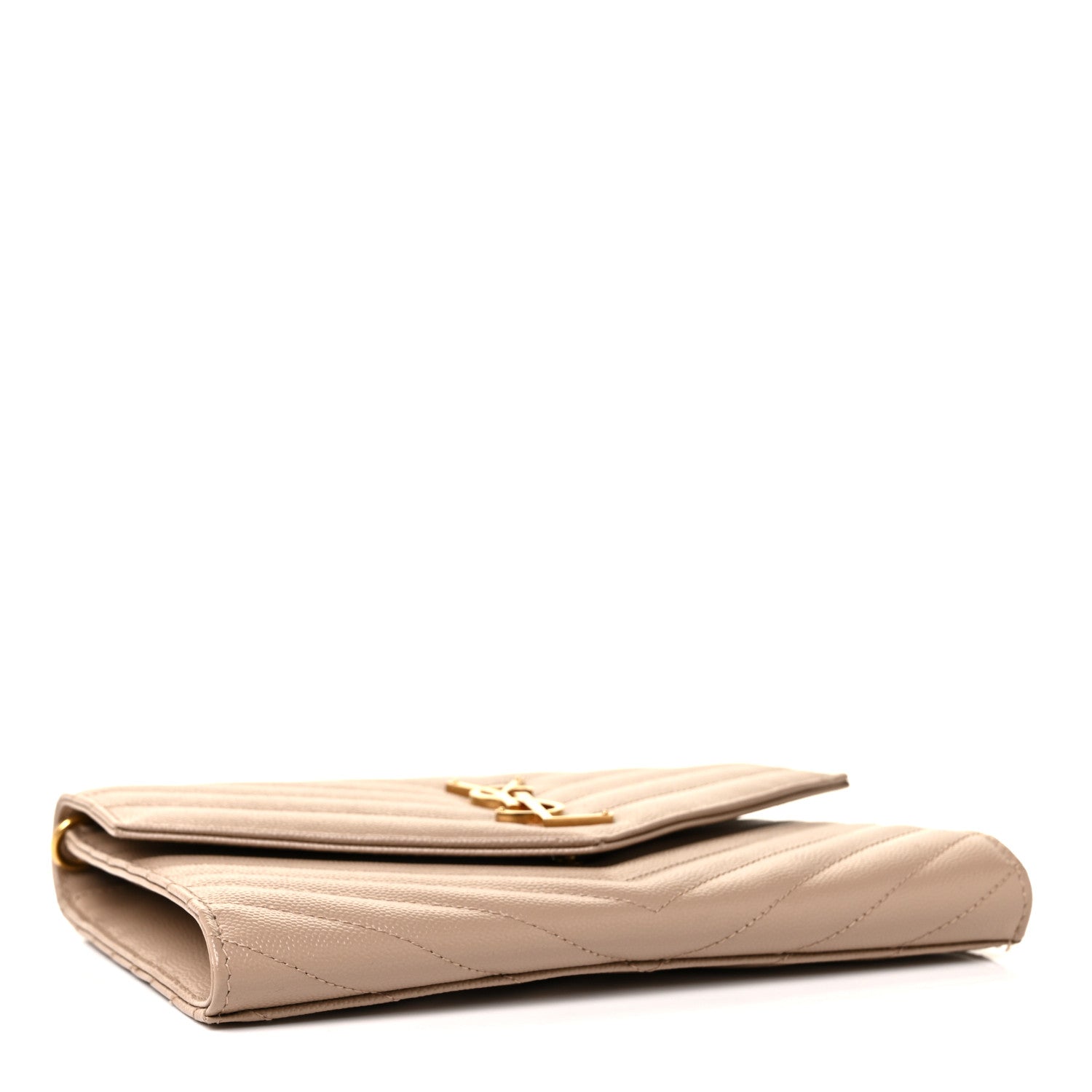 Saint Laurent Grain De Poudre Matelasse Chevron Monogram Envelope Clutch Dark Beige 4 of 8