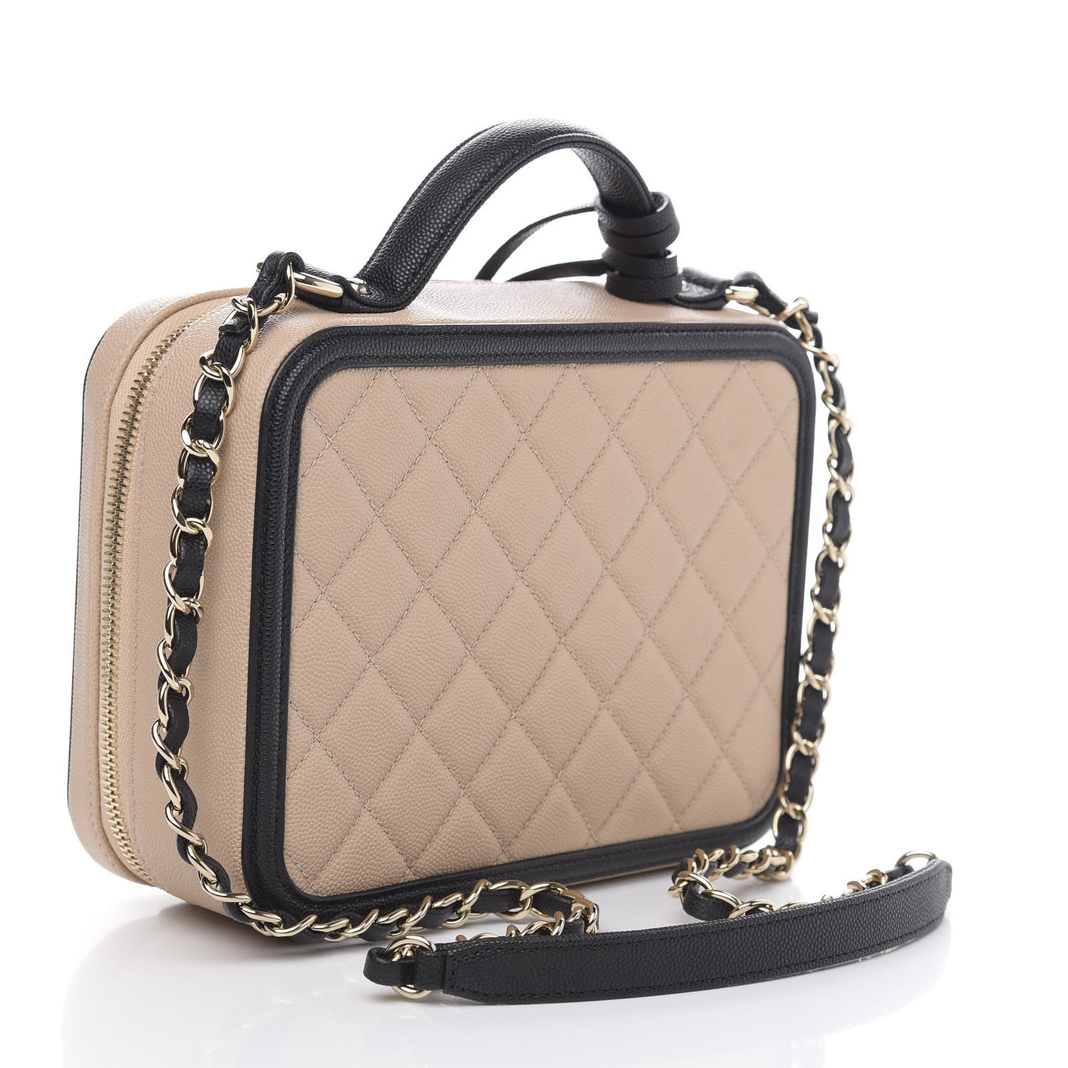 Chanel Caviar Quilted Medium CC Filigree Vanity Case Beige Black 3 of 10