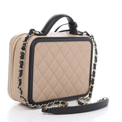 Chanel Caviar Quilted Medium CC Filigree Vanity Case Beige Black 3 of 10