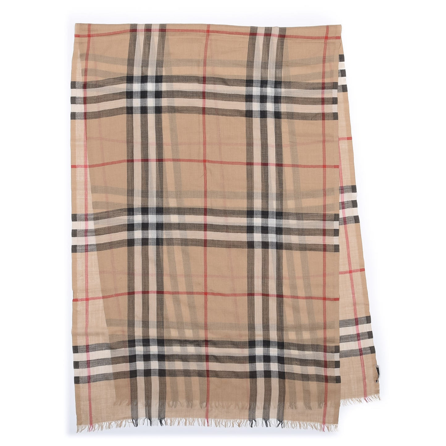 Linen Giant Check Lightweight Scarf Camel