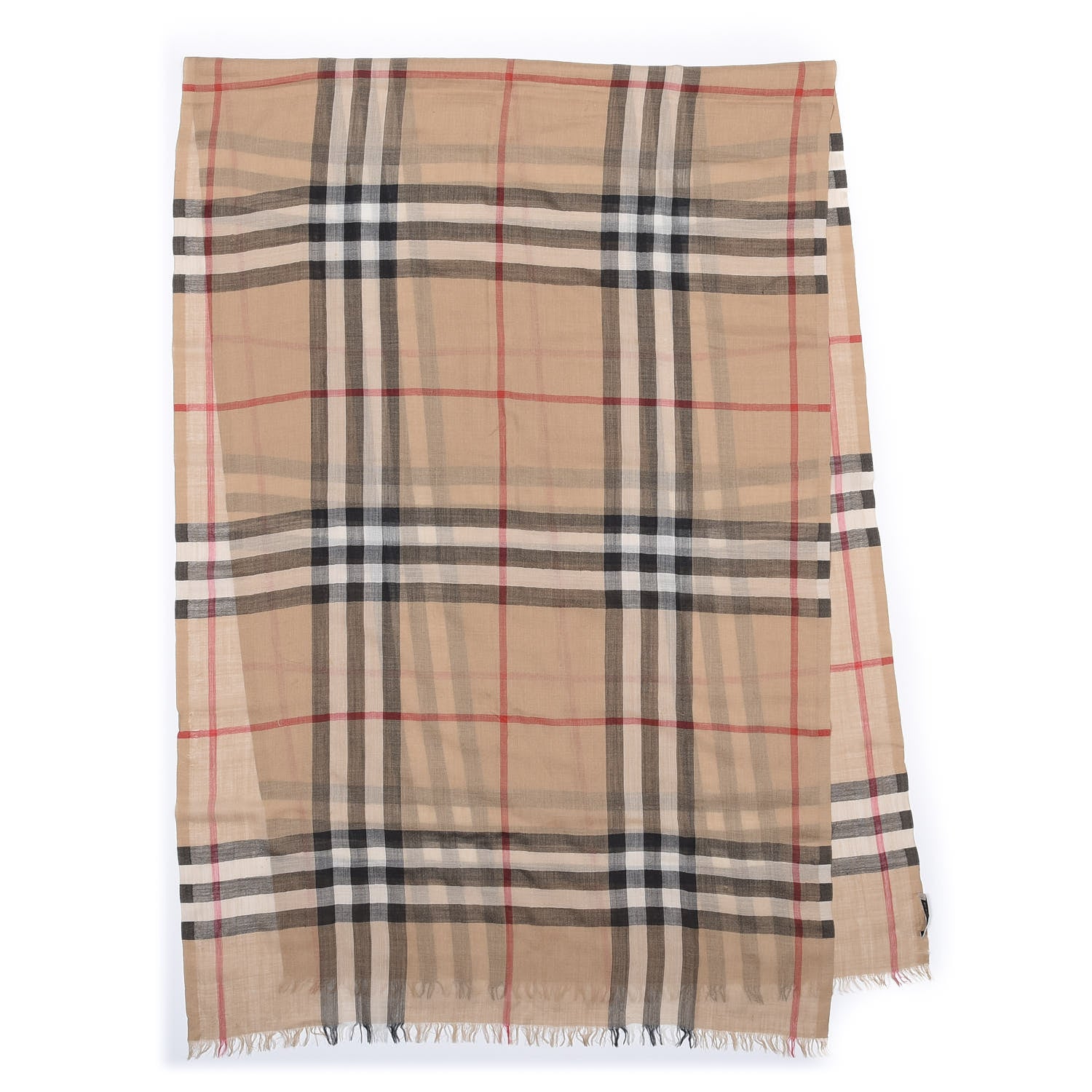 Burberry Linen Giant Check Lightweight Scarf Camel 1 of 3