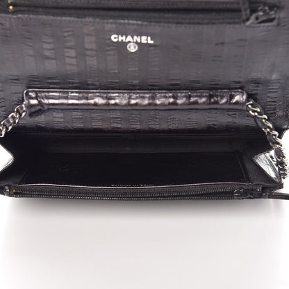 Chanel Aged Calfskin Striped Reissue Wallet On Chain WOC Black 5 of 10