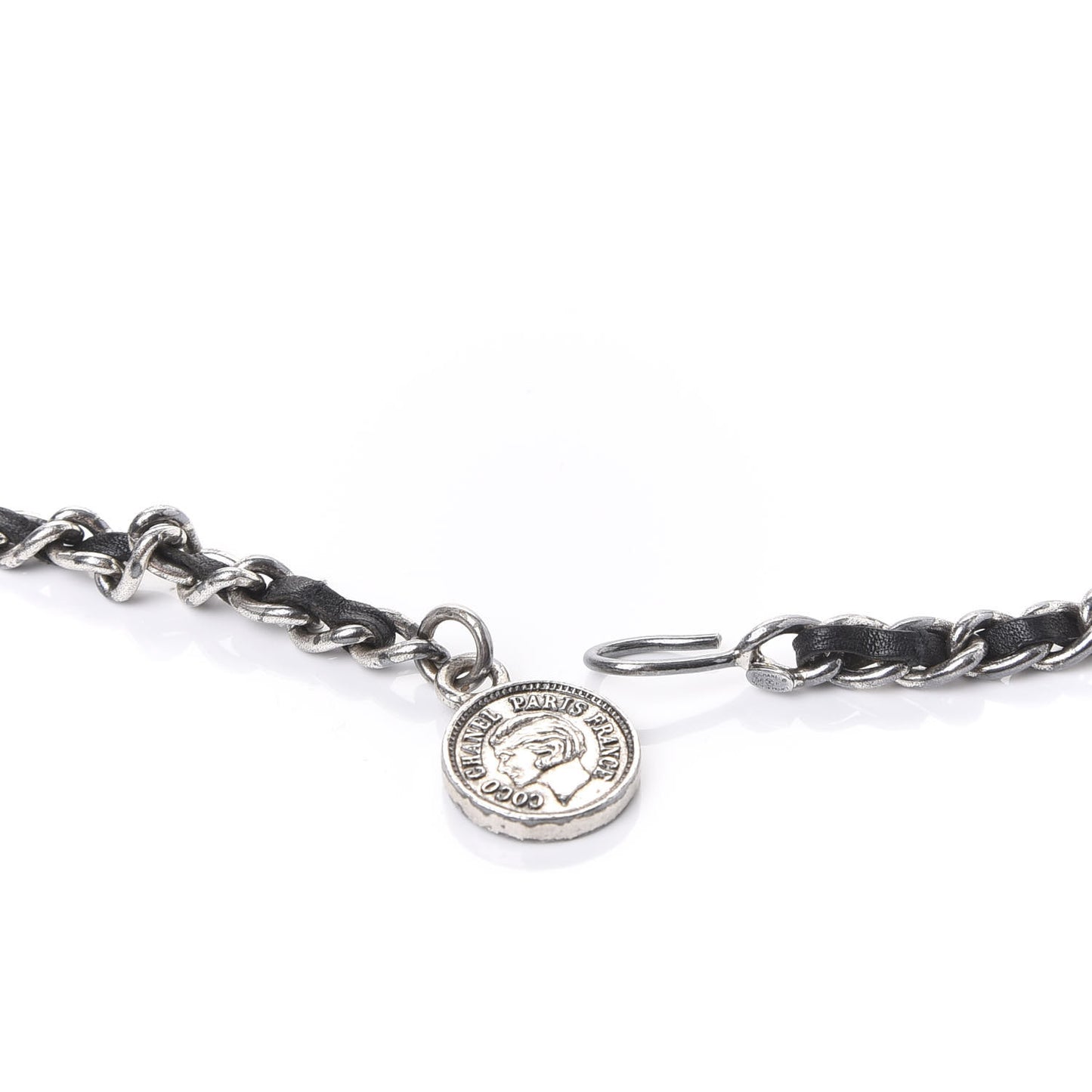 CHANE Lambskin Chain CC Medallion Belt Black Silver