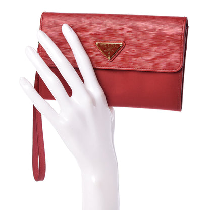 Prada Tessuto Vitello Metal Wristlet Wallet Fuoco 2 of 8