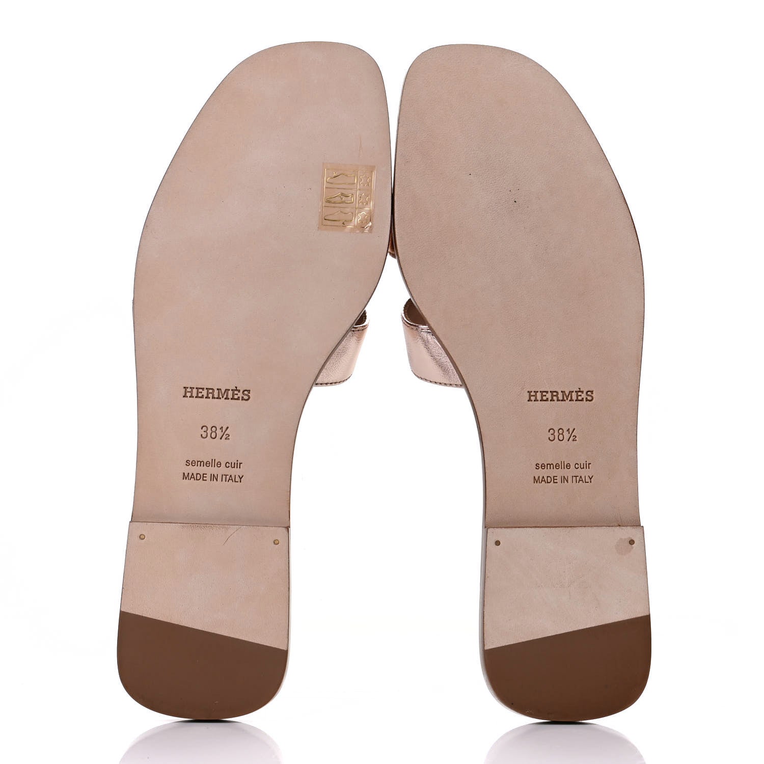 Hermes Metallic Nappa Oran Sandals 38.5 Rose Dore 4 of 6