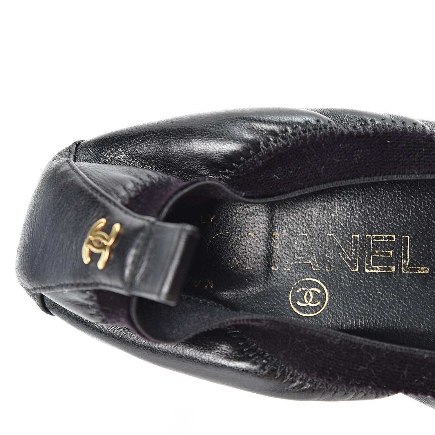 Chanel Lambskin Elastic Stretch Camellia Pumps 38 Black 6 of 10