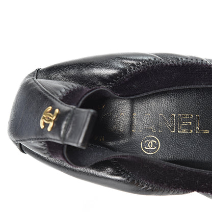 Chanel Lambskin Elastic Stretch Camellia Pumps 38 Black 6 of 10
