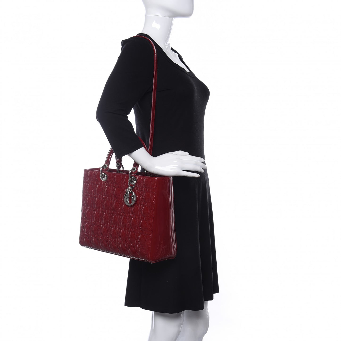 Patent Cannage Large Lady Dior Red