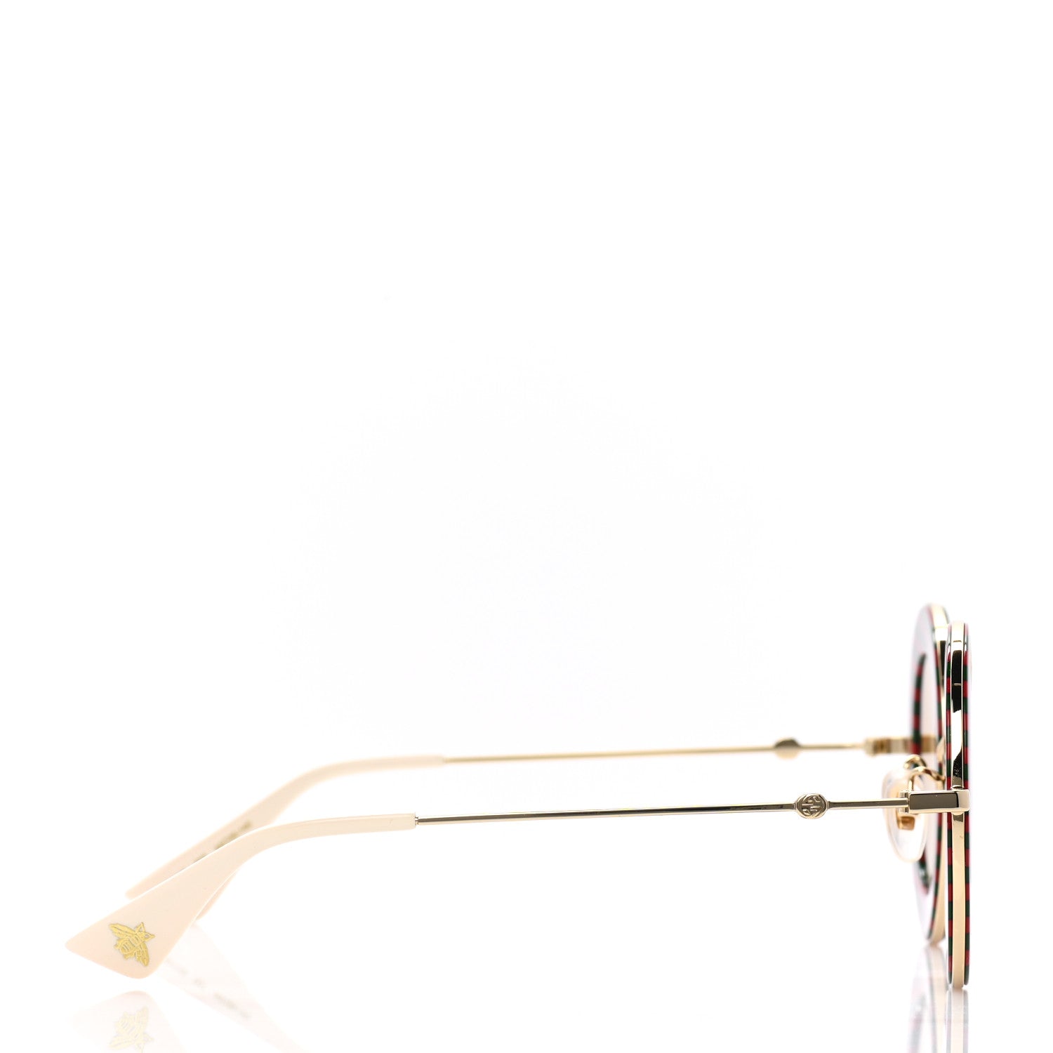 Gucci Metal Acetate Striped Maison Del'Amour Round Frame Sunglasses GG0113S Red Green 3 of 9