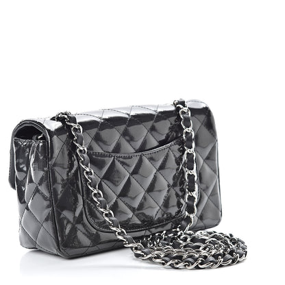 Chanel Striated Patent Calfskin Quilted Mini Rectangular Flap Dark Gray 3 of 10