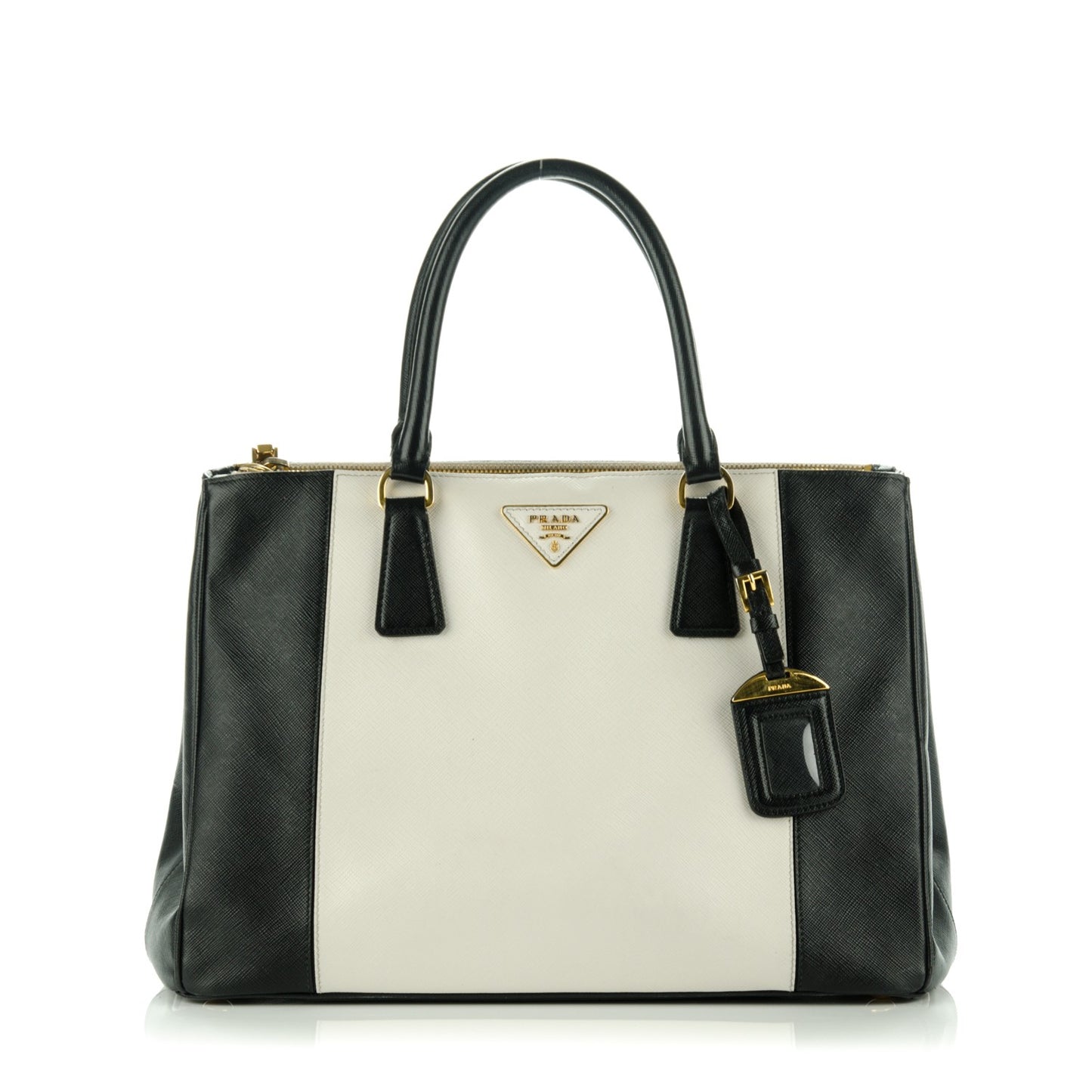 Saffiano Lux Colorblock Medium Galleria Double Zip Tote Black Talco