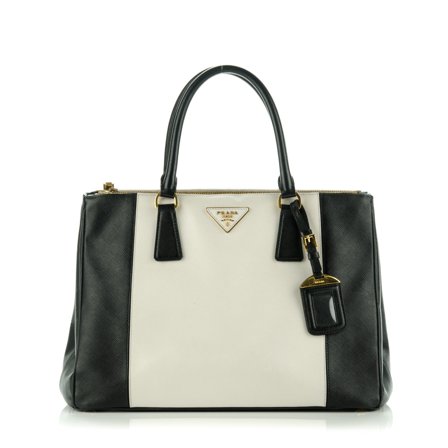 Prada Saffiano Lux Colorblock Medium Galleria Double Zip Tote Black Talco 1 of 8