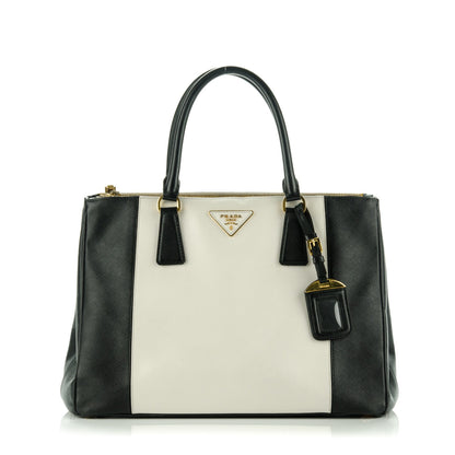Prada Saffiano Lux Colorblock Medium Galleria Double Zip Tote Black Talco 1 of 8