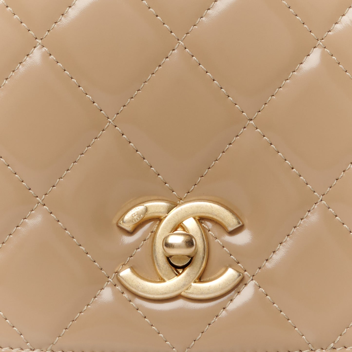 Shiny Calfskin Quilted Suede Goatskin Mini Messenger Beige