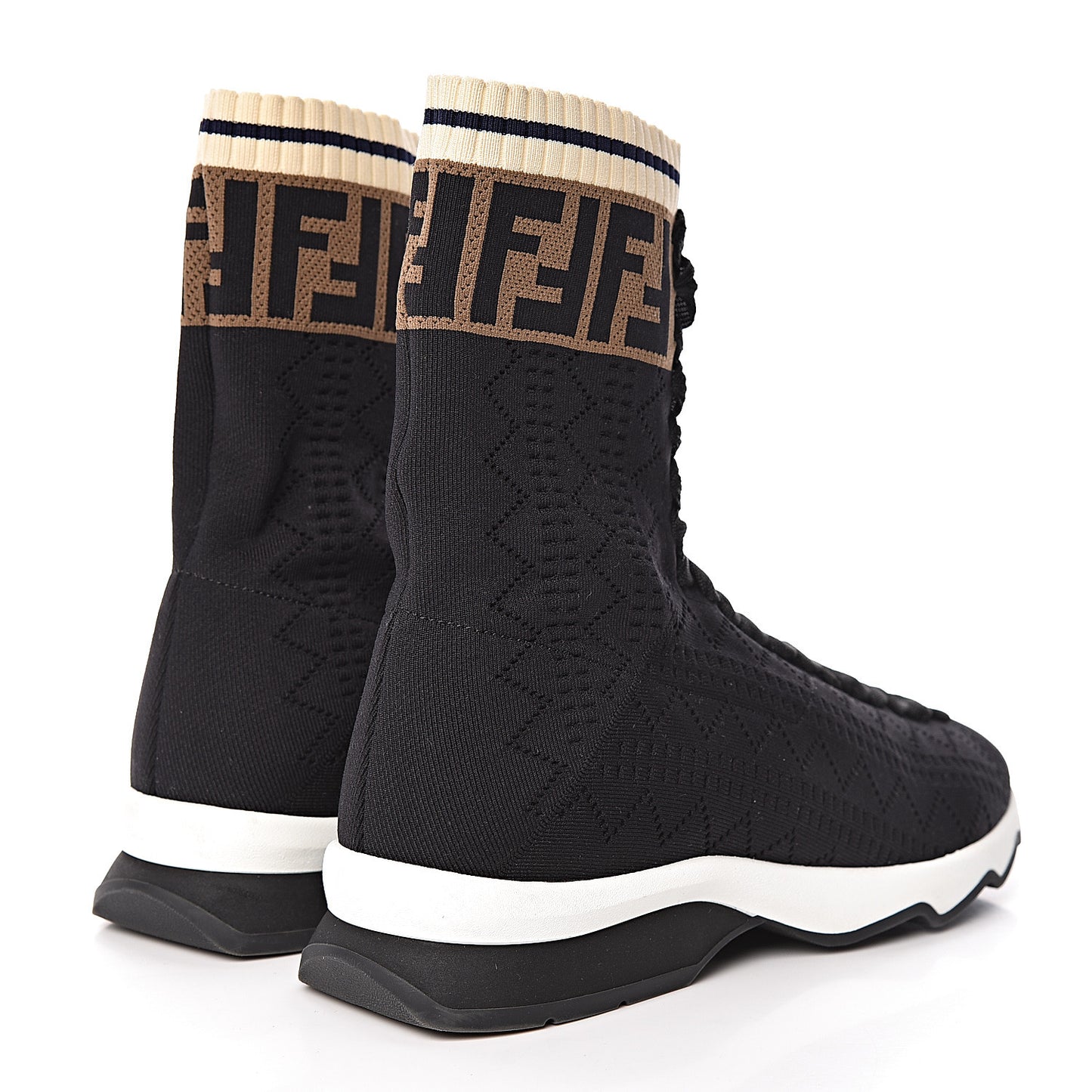 Stretch Knit Jacquard FF Sock Sneakers 38 Black
