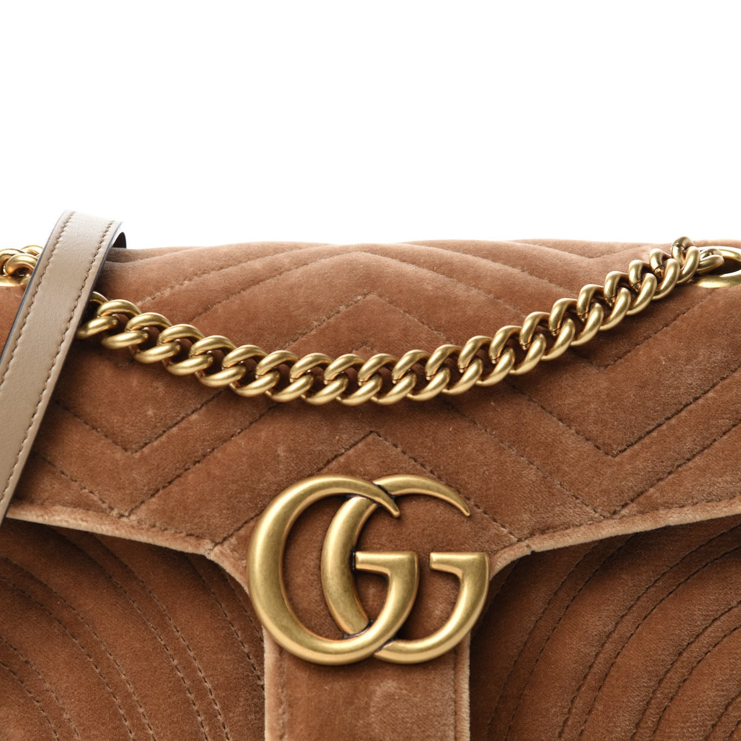 Velvet Matelasse Small GG Marmont Shoulder Bag Taupe