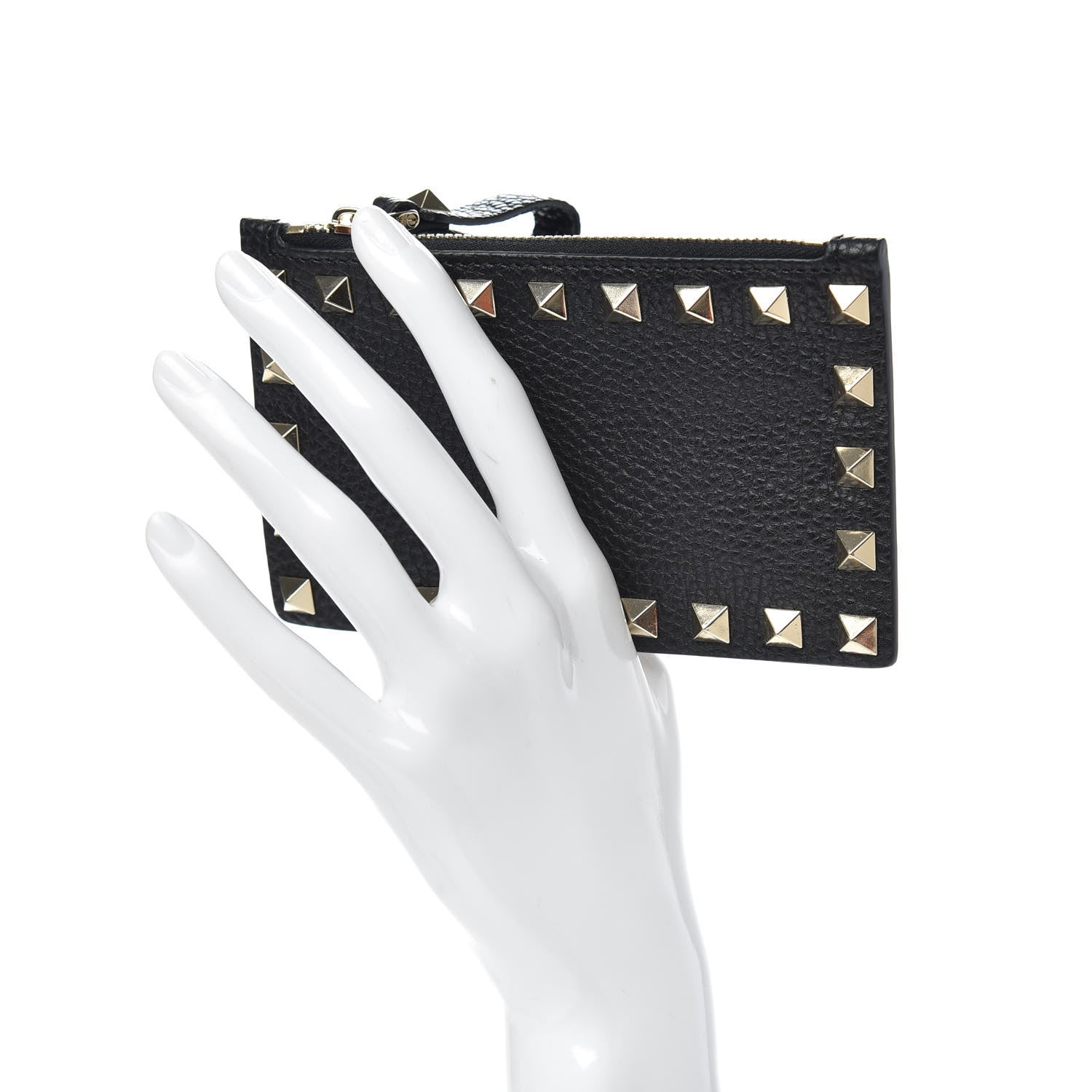 Valentino Garavani Pebbled Calfskin Rockstud Coin Case Card Holder Black 2 of 7