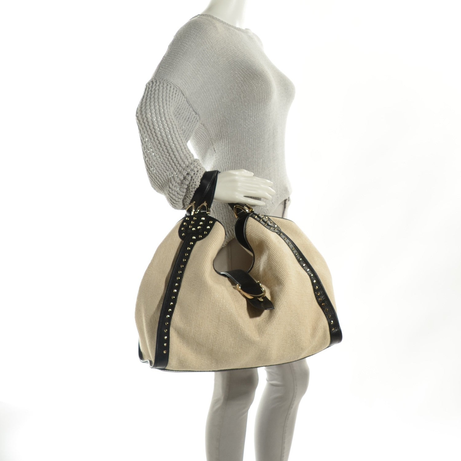 Gucci Straw Large Soft Stirrup Shoulder Bag White 2 of 7