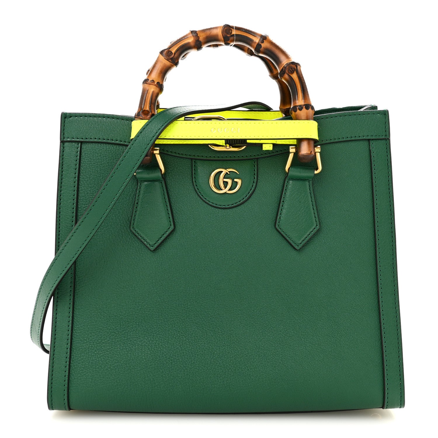 Gucci Wonka Grain Calfskin Small Diana Tote Bag Green Yellow Fluo 1 of 13